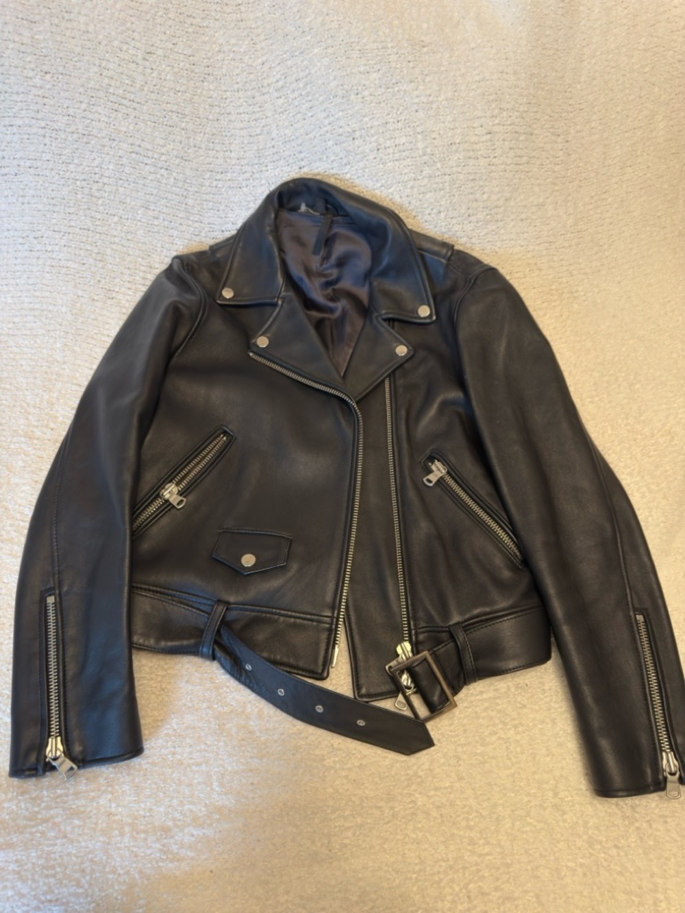 Classic Black Leather Moto Jacket - Unbranded